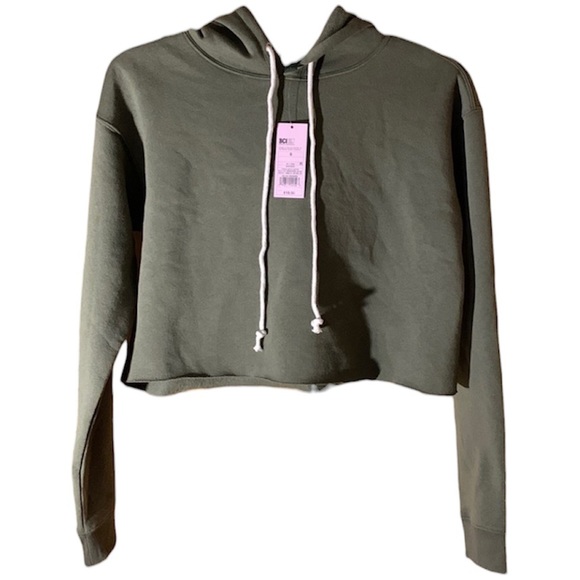 Juniors Wild Fable Green Long Sleeve Hooded Crop Top Sweatshirt Hoodie Pullover - Picture 1 of 6